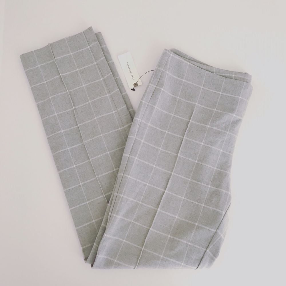 Anthropologie Cartonnier Grey Windowpane Gingham Pants Size 4 - Picture 1 of 8